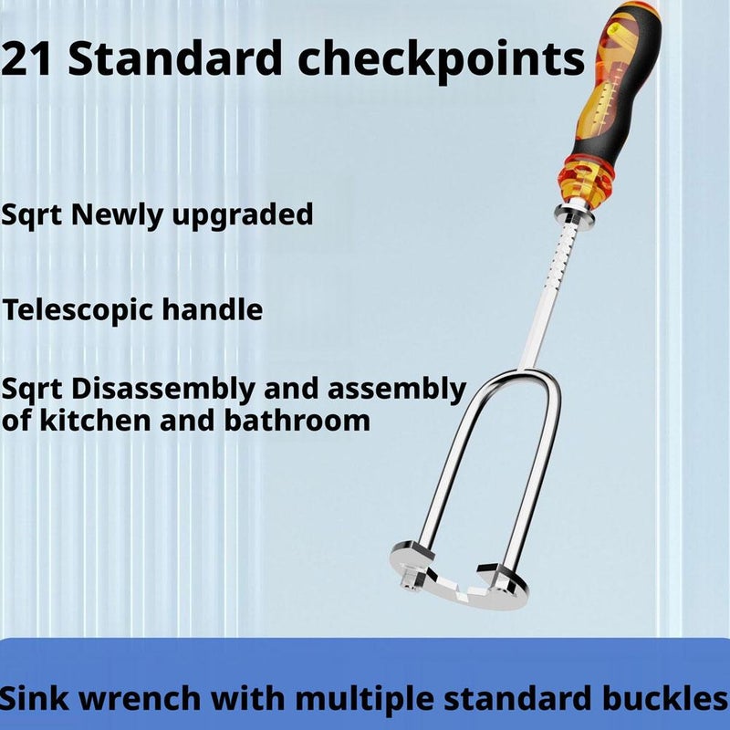 21-in-1 Telescopic Multi-function Sink Wrench, Sink Wrench Faucet Tool with 7 Interchangeable Heads – Universal Plumbing Tool for Tight Spaces in Kitchen & Bathroom - Image 5
